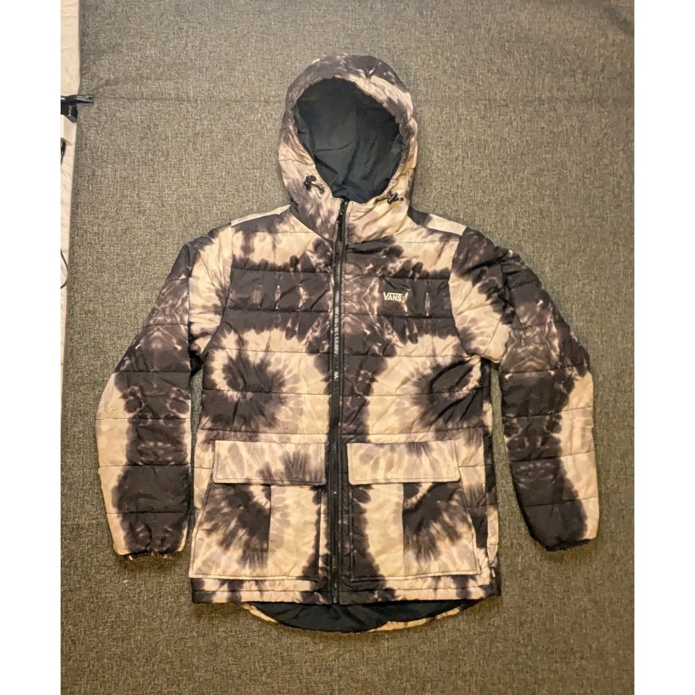 VANS Lakemont Winter Jacket Black‎ Tie Dye Size Large L Hooded Coat Distressed
